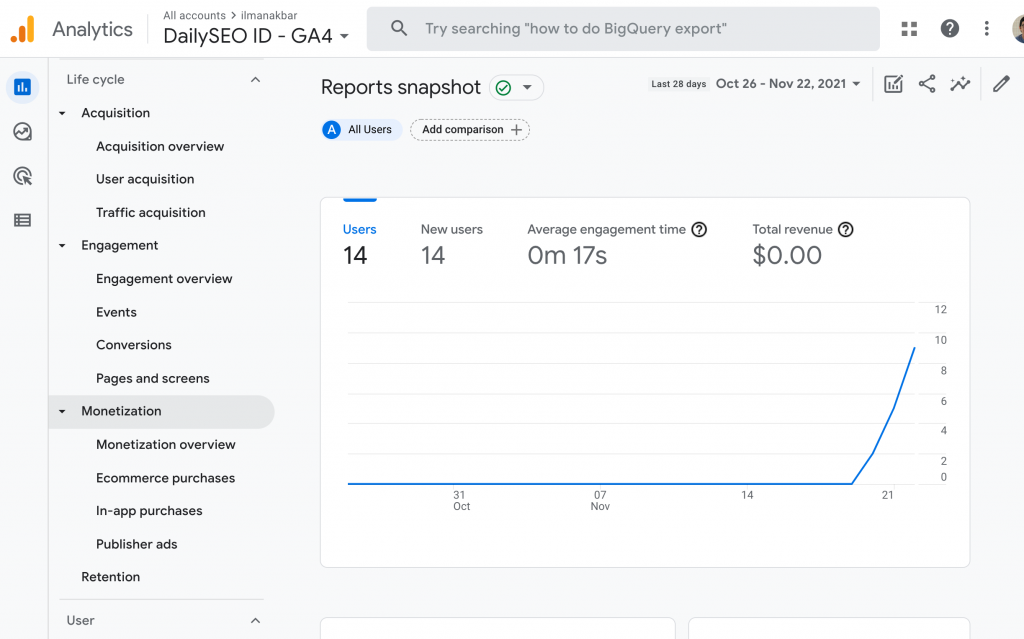 Tampilan Google Analytics GA4