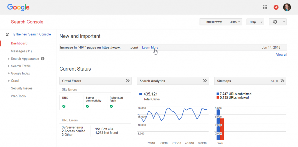 Tampilan Google Search Console 2016