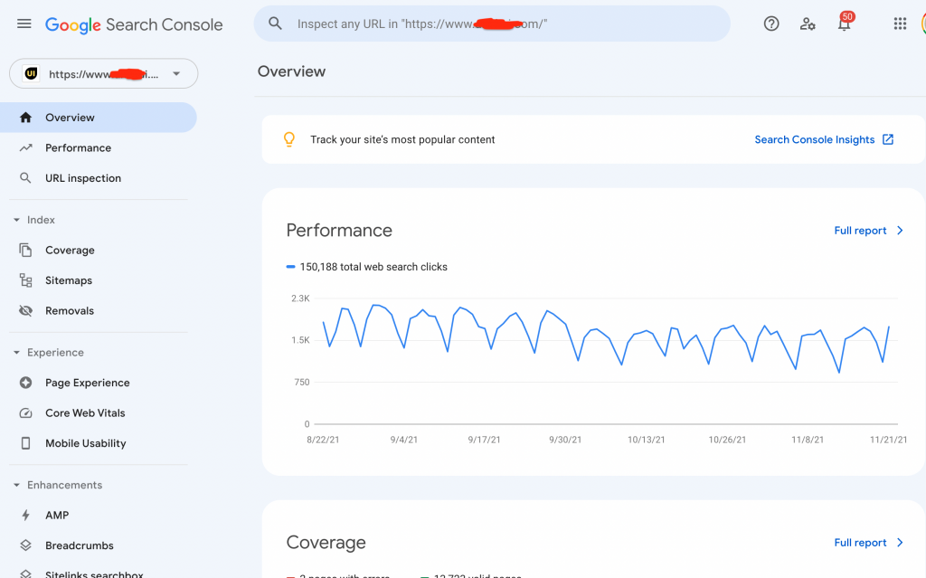Tampilan Google Search Console 2021