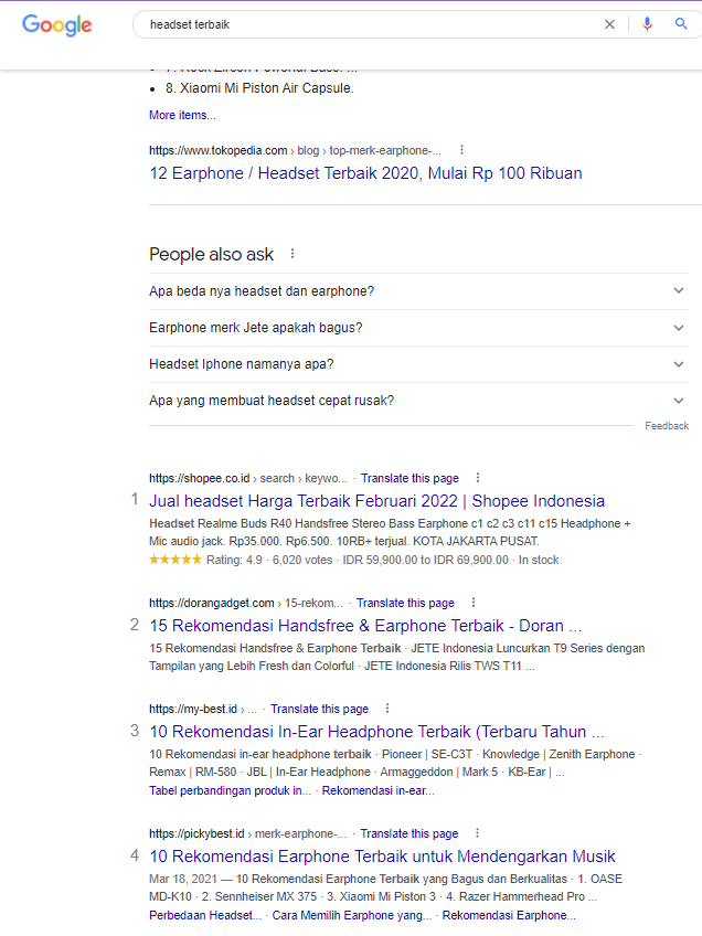 contoh search intent