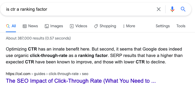 ctr sebagai faktor ranking google