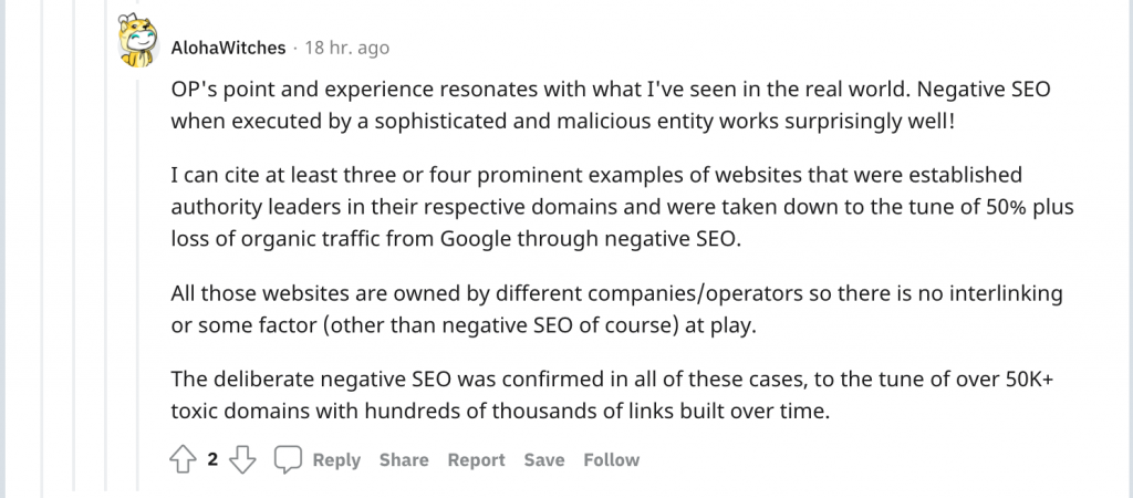 Tanggapan user tentang negative SEO 2