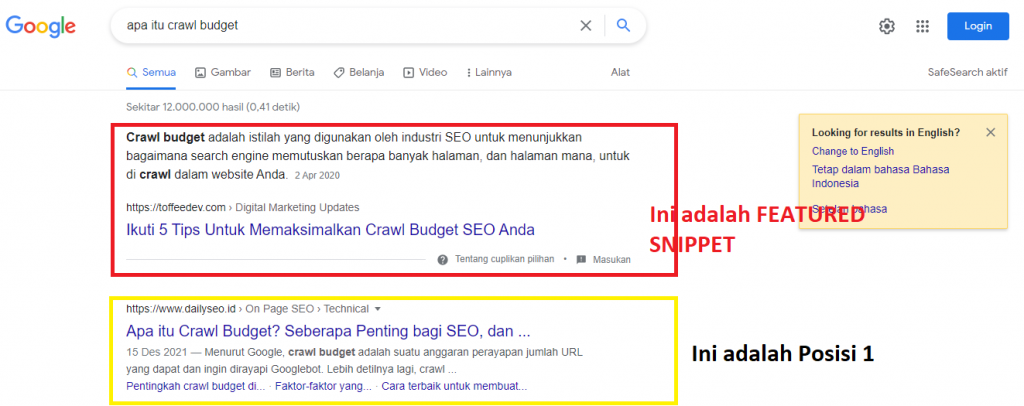 Featured snippet vs rank 1