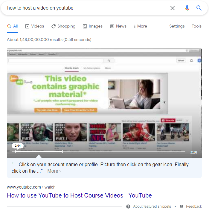 featured snippet video