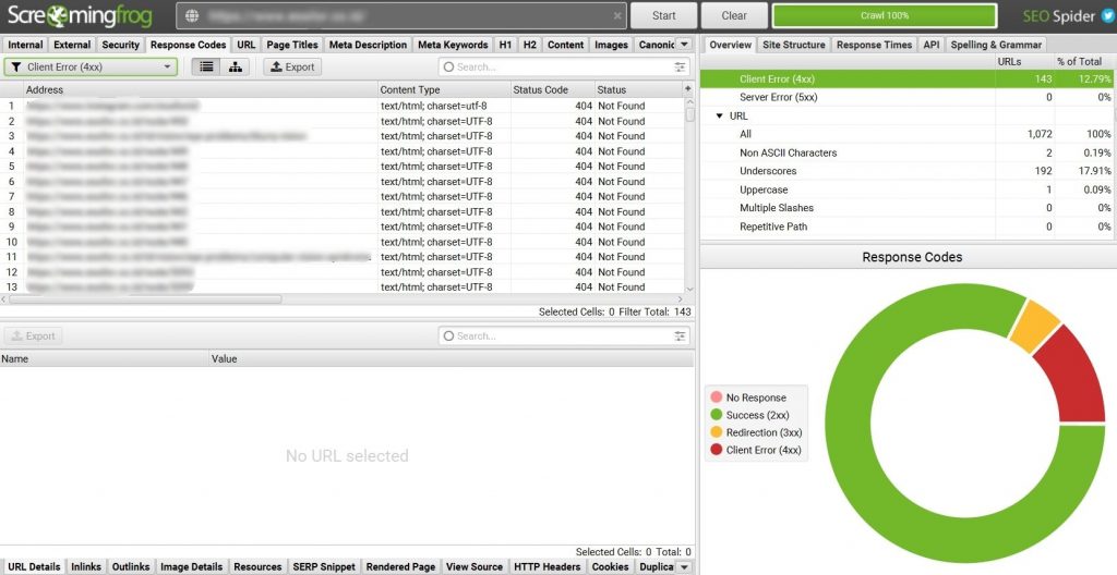 screaming frog response code report
