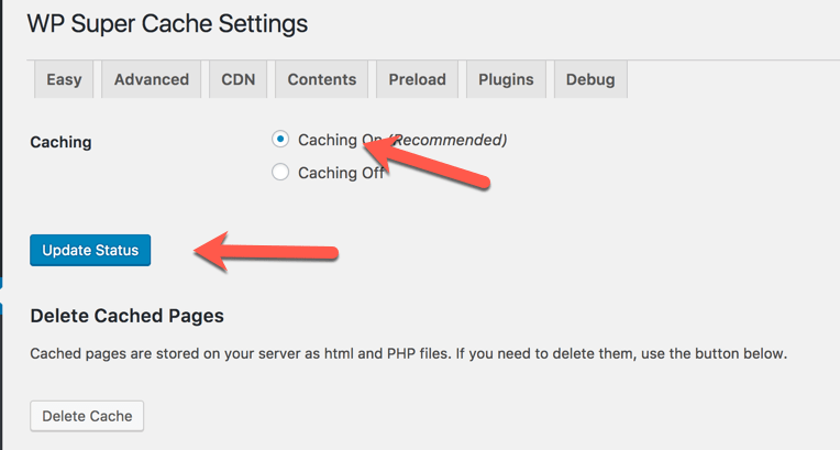 chacing on wp super cache