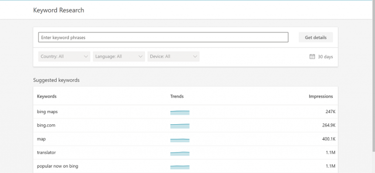 Bing keyword research tool