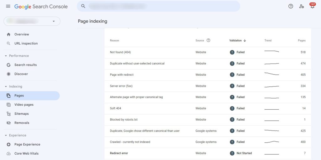 page indexing report google search console