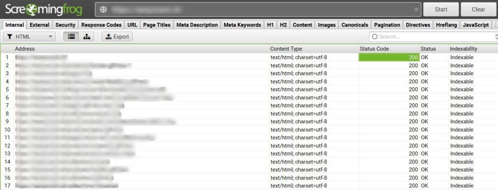 screamingfrog crawling report