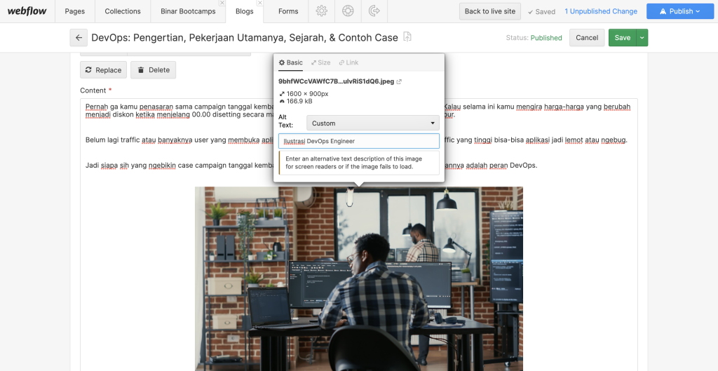 cara menambahkan alt text di CMS Webflow