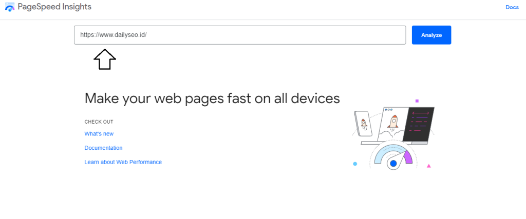 masukkan url di pagespeed insight