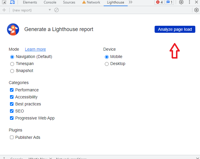 analyze page load di lighthouse