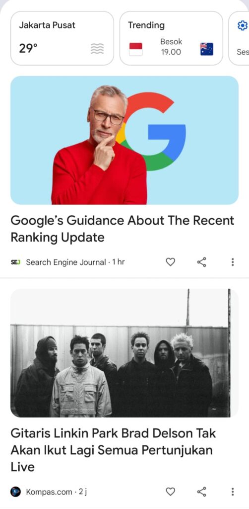 tampilan google discover di handphone