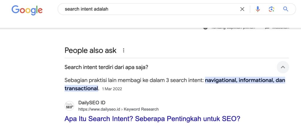 Konten DailySEO ID masuk PAA
