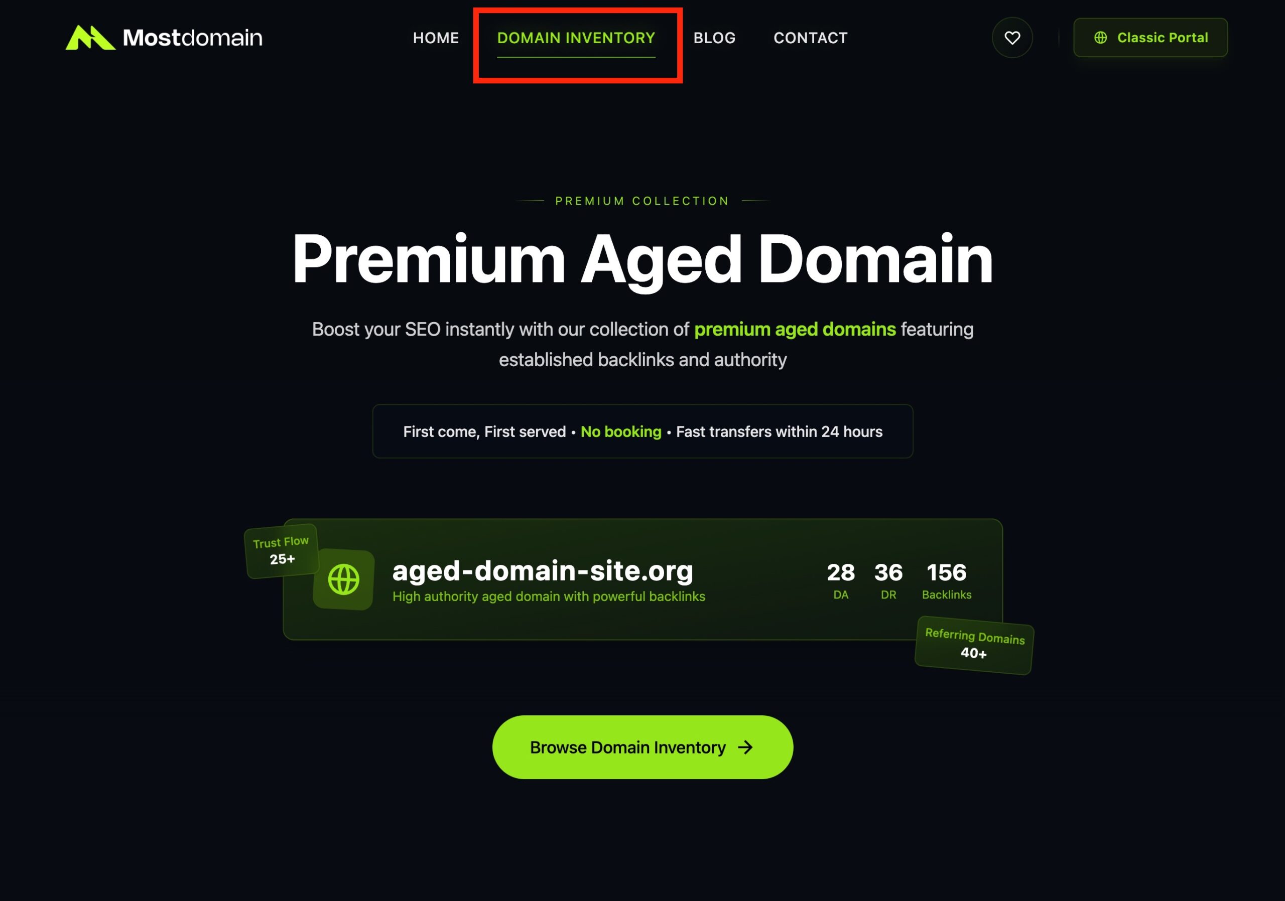 Tampilan homepage Mostdomain.com