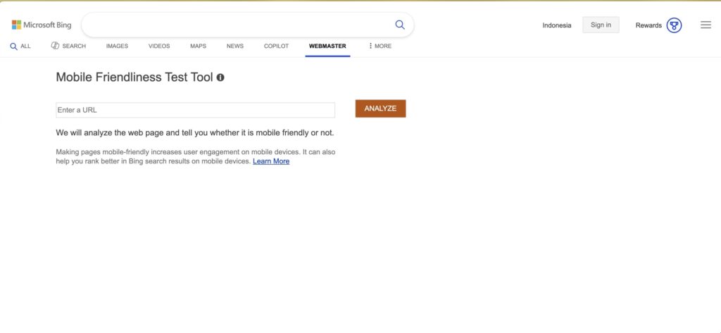 Bing mobie friendliness test tool