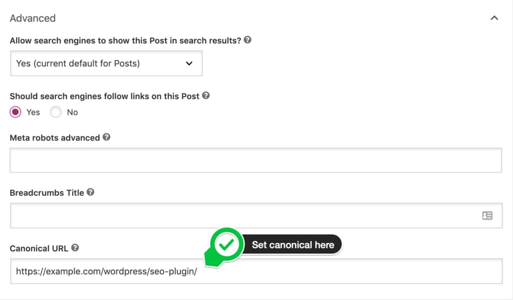 pengaturan canonical tag di yoast