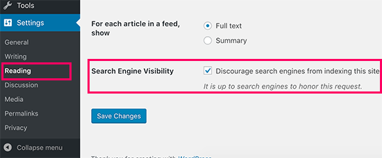 search engine visibility wordpress
