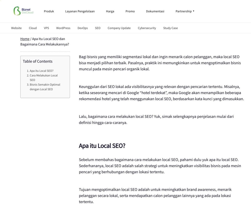 information gain di artikel local seo