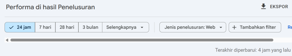 tangkapan layar Google Search Console sudah tidak delay