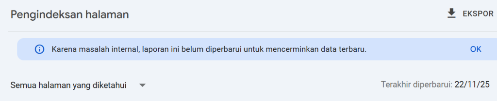 Page indexing di Google Search Console masih bermasalah