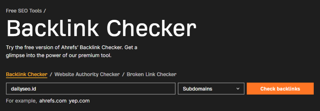 cek backlink dengan ahrefs