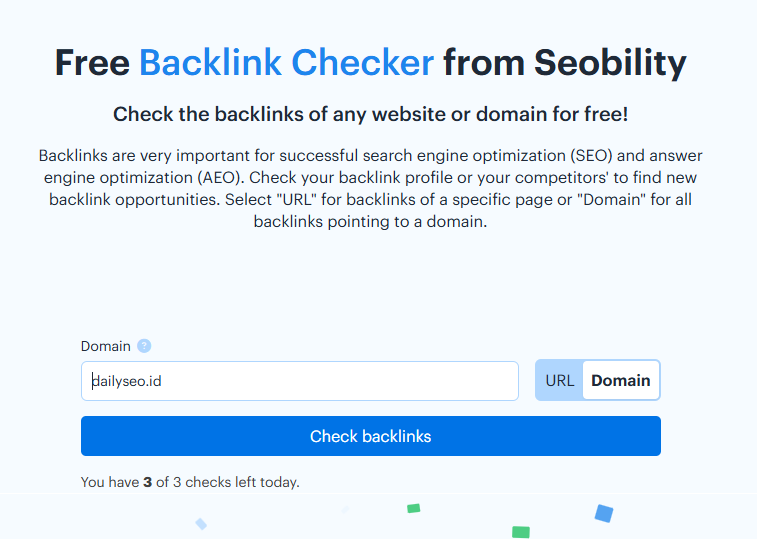 cek backlink dengan seobility