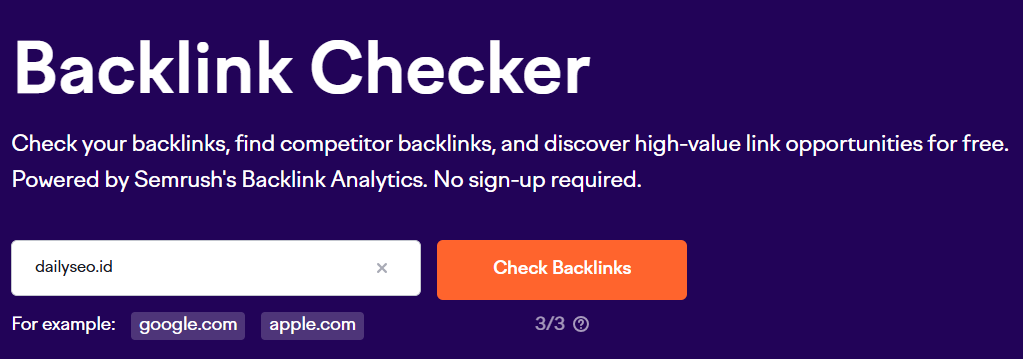 cek backlink gratis dengan semrush