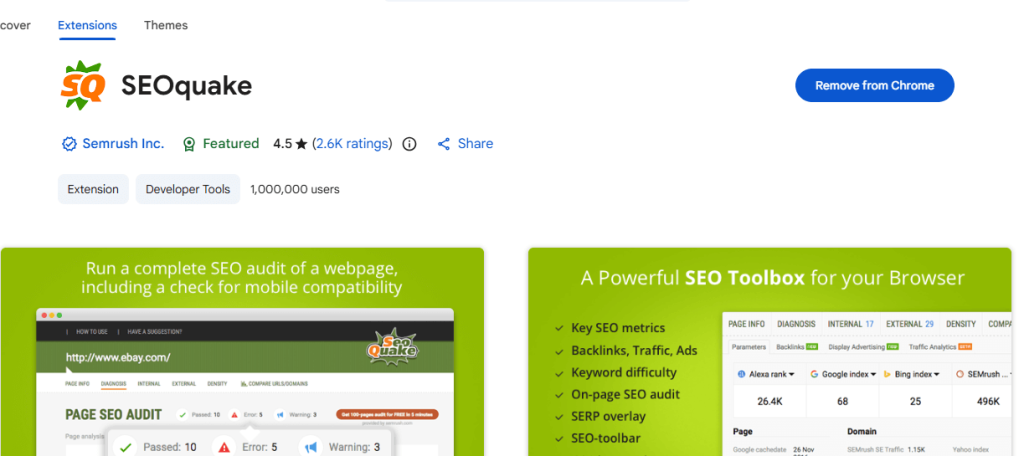 seoquake google chrome extension