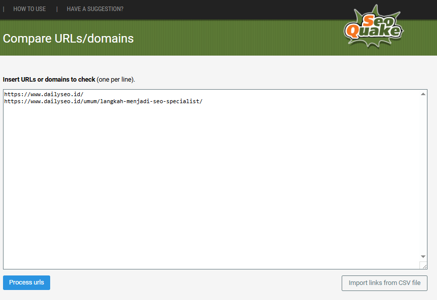 seoquake compare url