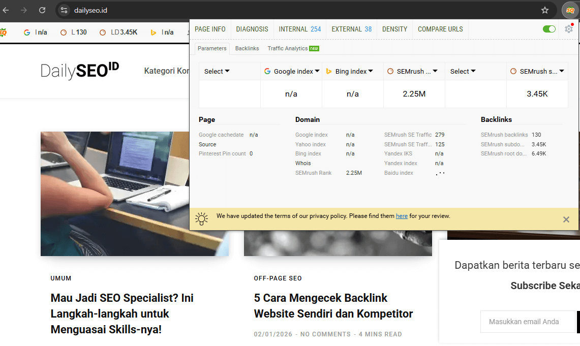 seoquake panel dashboard