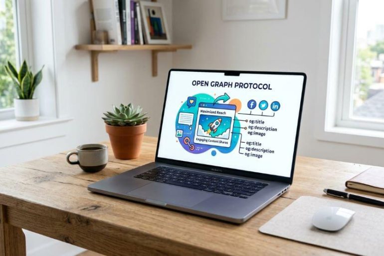 ilustrasi open graph protocol di layar laptop