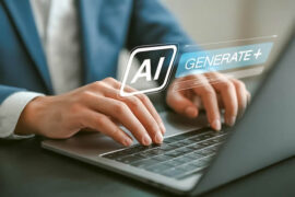 ilustrasi ai generate content mengetik di laptop