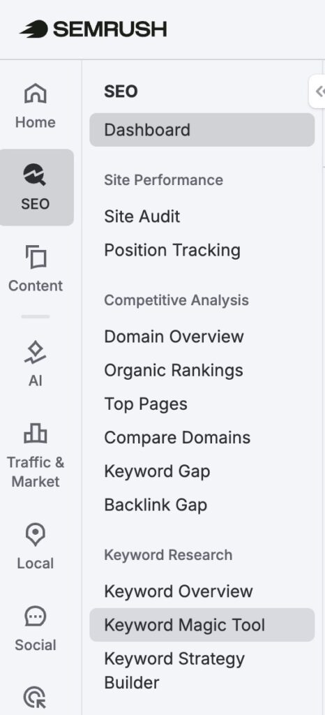 langkah-langkah mencari search volume keyword di semrush