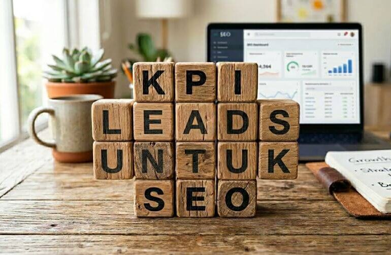 ilustrasi KPI leads untuk seo specialist di kubus kayu