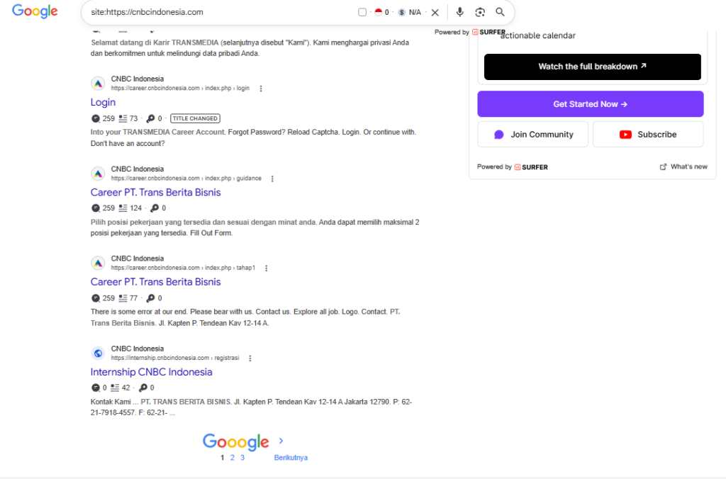 google serp halaman website cnbc Indonesia
