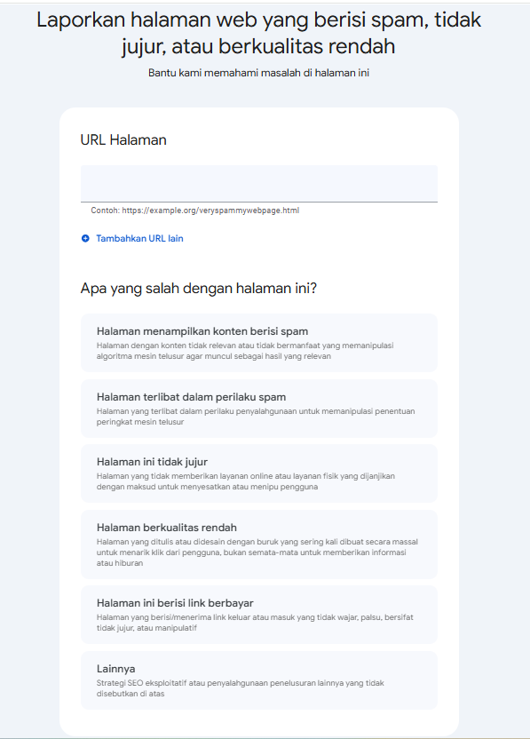 tampilan kolom spam report