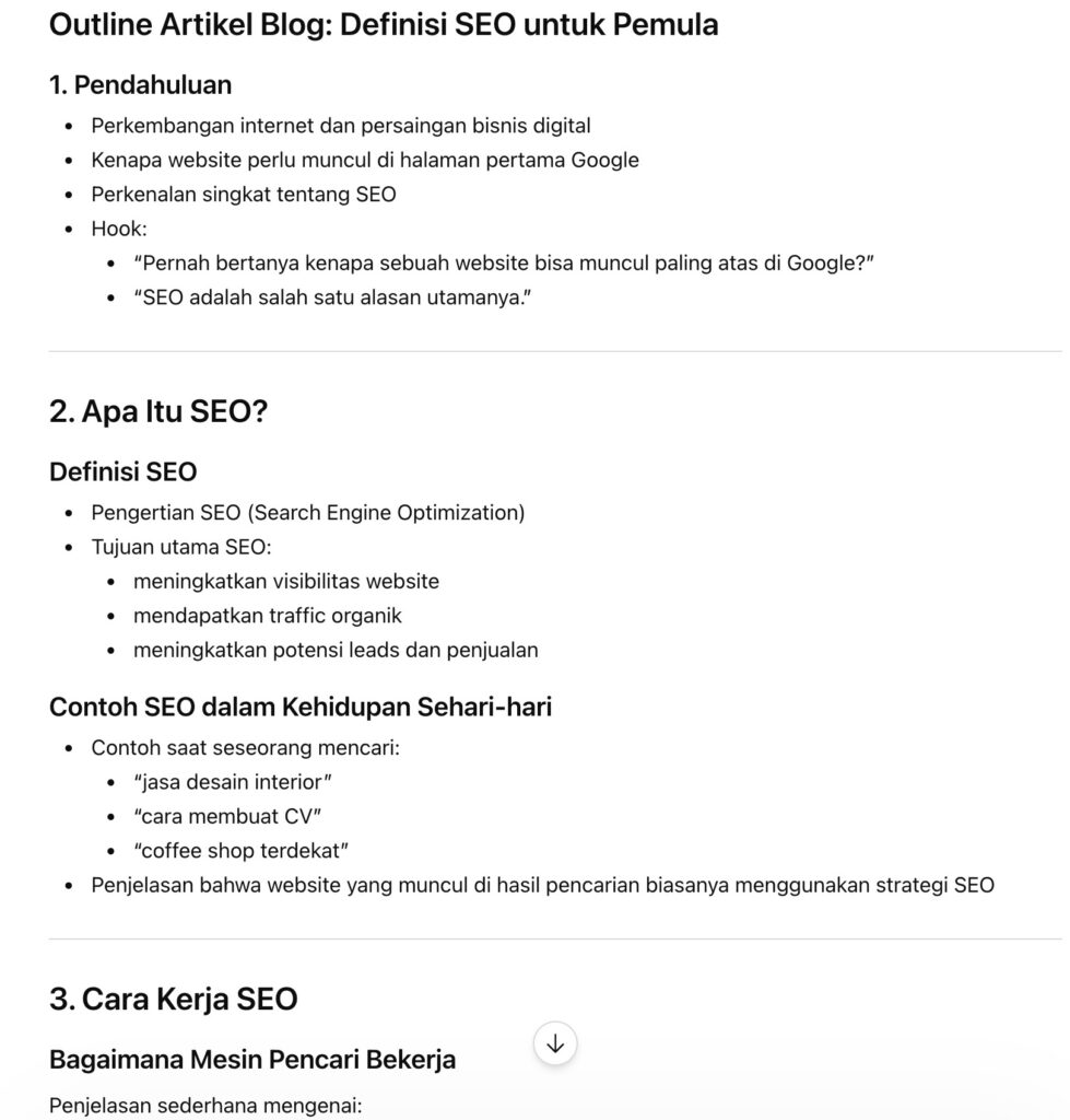 riset content outline menggunakan ChatGPT