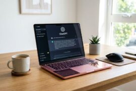 chrome pink laptop dengan chatgpt chatbox