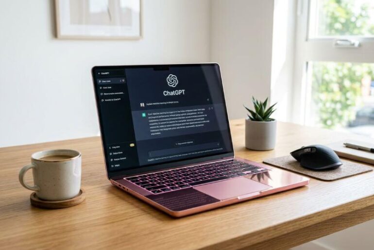 chrome pink laptop dengan chatgpt chatbox