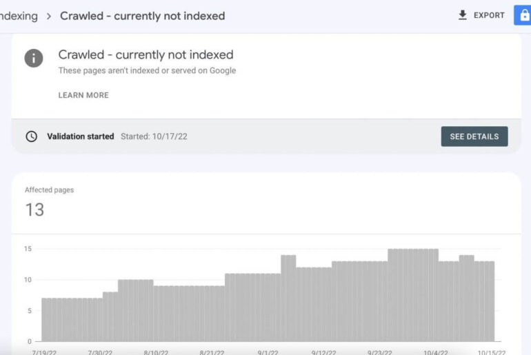 dashboard crawled currently not indexed di google search console