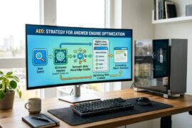 ilustrasi alur proses answer engine optimization pada modern pc