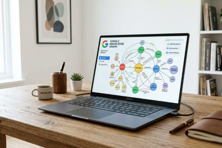 ilustrasi google knowledge graph pada layar laptop