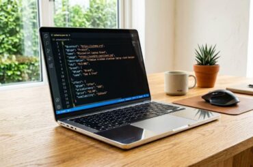 layar di laptop silver dengan kode schema markup JSON-LD