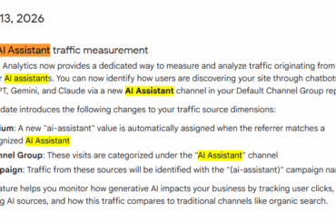 screenshot google umumkan trafik ai masuk ke channel ai assistant di ga4