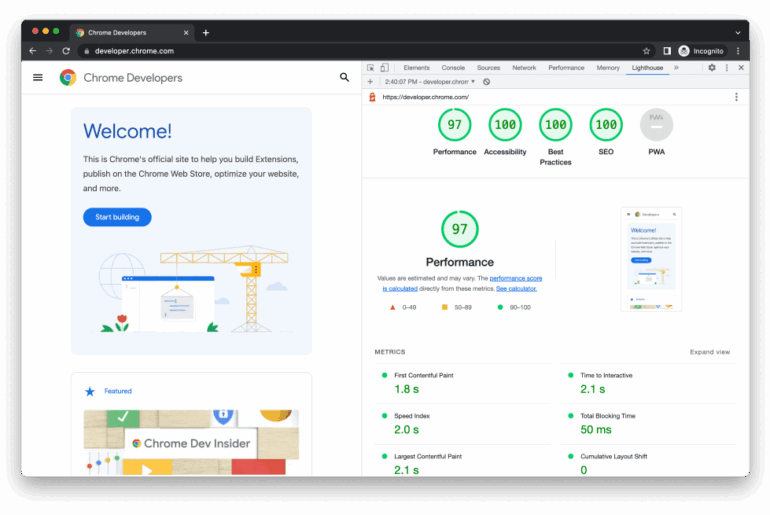 google lighthouse report