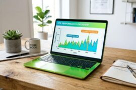 ilustrasi grafik ctr click through rate on a laptop ontable