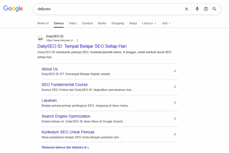contoh sitelinks dailyseo id