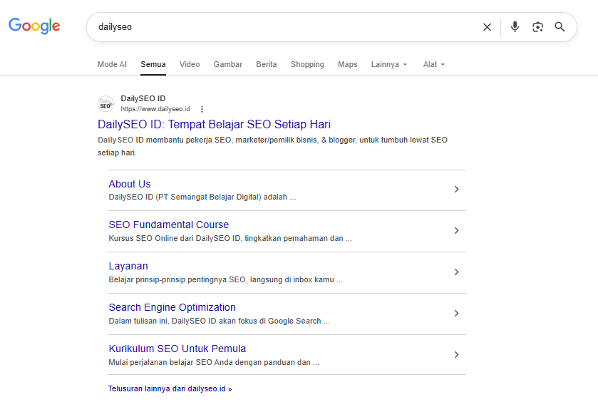 contoh sitelinks dailyseo id
