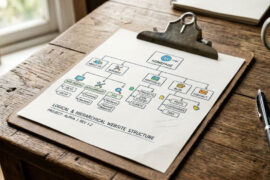ilustrasi taxonomy seo website di kertas pada papan klip